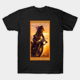 Girl on a Motorcycle by the Ocean T-Shirt